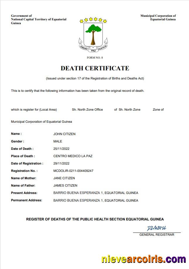 Equatorial Guinea death certificate